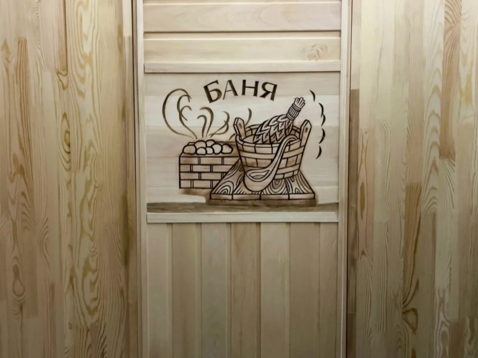 Дверь из липы 40 x 700 x 1800 мм, «С рисунком», №1, класс Экстра